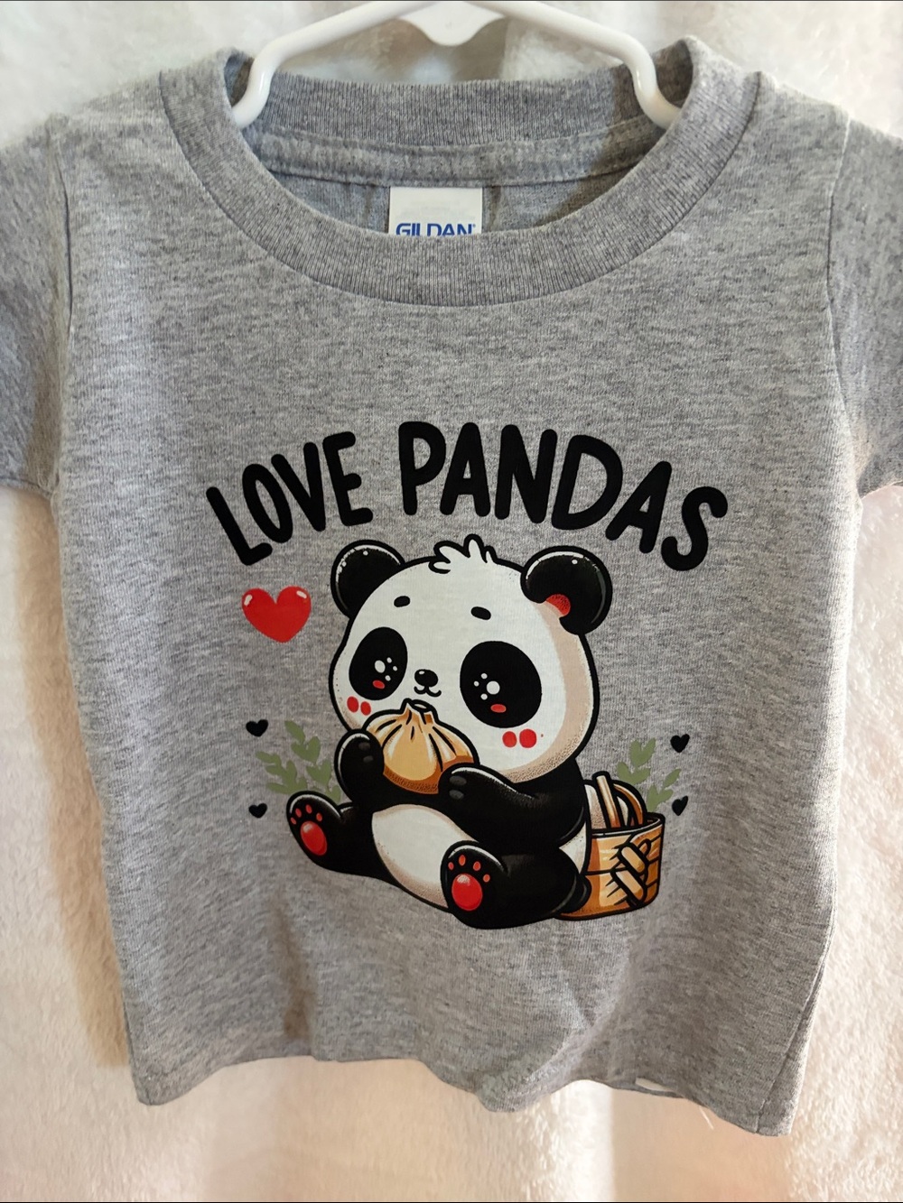 Gildan Gray Tee with Panda Graphic and Red Accents